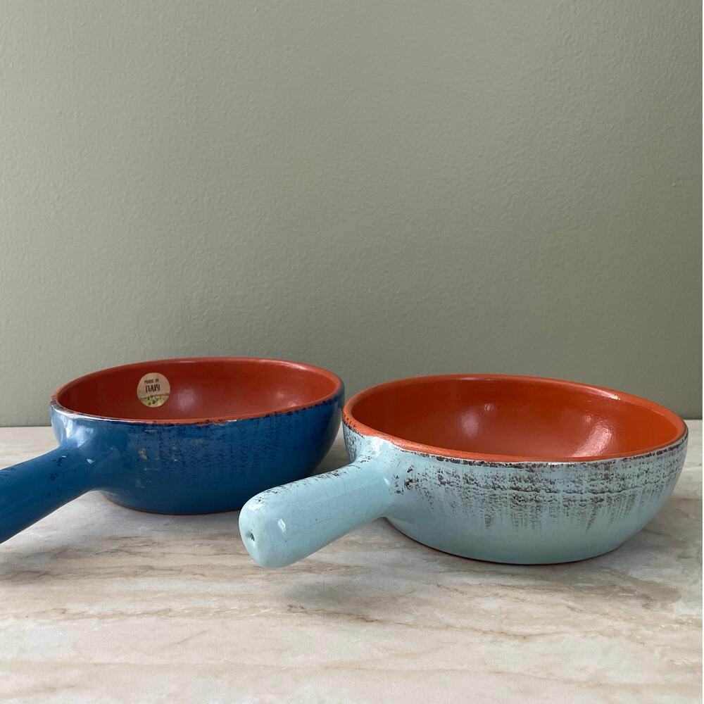 Vintage Set of De Silva Terracotta Soup Dishes - Made in Italy 1980s Bakeware